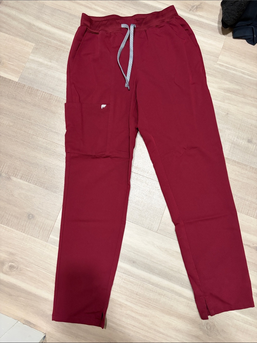 Fabletics Burgundy Jogger Pants with Gray Drawstring
